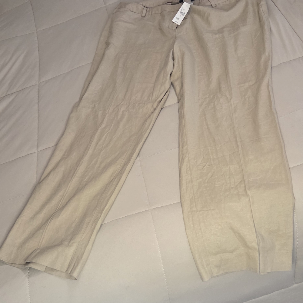 Lane Bryant Tan Wide-Leg Linen Blend Pants